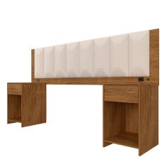 Imagem de Cabeceira Estofada Cama Casal Deinze Com Led Freijó/bouclé Off - M.a