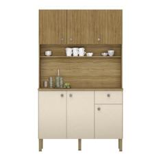 Imagem de Armário de Cozinha Compacta 6 Portas e 1 Gaveta 111cm Veneza Ripado Freijó/Vanilla - Pallazio