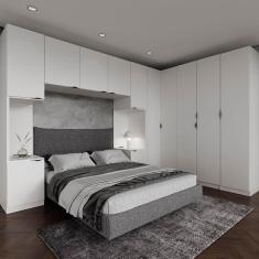 Imagem de Guarda Roupa Modulado de Canto 12 Portas 6 Peças 2 Mesas de Cabeceira Hera CabeCasa MadeiraMadeira Branco Geada