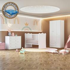 Imagem de Quarto de Bebê Doce Sonho Completo com Cômoda Sapateira Qmovi Branco + Colchão Ortobom