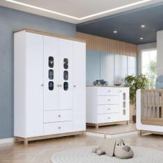Imagem de Quarto de Bebê Com Guarda Roupa e Cômoda Aconchego Henn, Branco/Jequit