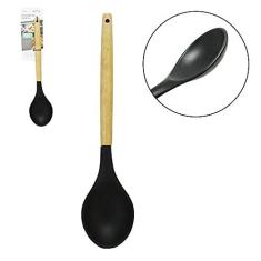 Imagem de Colher de Arroz Multiuso de Silicone  Cabo Madeira 31x7cm