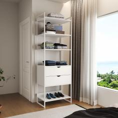 Imagem de Guarda Roupa Aberto Industrial Solteiro 1 Módulo com Gaveta Branco Ferro Branco 