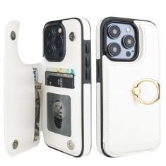 Imagem de Onetop Capa carteira para iPhone 15 Pro com suporte para cartão, anel de rotação de 360°, suporte de anel de bloqueio RFID, couro PU, fecho magnético duplo, à prova de choque, capa para mulheres e