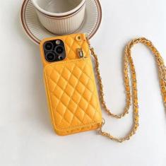Imagem de Bolsa com alça crossbody para iPhone 15 14 13 12 11 Pro Max com zíper carteira porta-cartões com corrente capa de couro PU, amarela, para iPhone 14