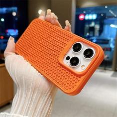Imagem de Capa de telefone luxuosa de malha respirável com dissipação de calor para iPhone 15 14 Plus 13 12 11 Pro Max, à prova de choque, capa traseira rígida, laranja, para iPhone 12 Pro