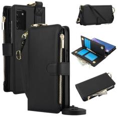 Imagem de Capa carteira para Samsung Galaxy Note 20, [bloqueio de RFID] [bolso com zíper] [porta-cartão] capa protetora flip de couro PU com corda transversal, pulso/anel, capa de telefone masculina e feminina