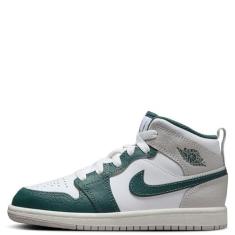 Imagem de Nike Tênis de basquete Jordan Kids Preschool 1 Mid, Branco/Verde Oxidado, 15