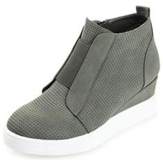 Imagem de Journee Collection Womens Clara Comfort Wedge Heel Sneakers with Round-Toe and Perforated Details, Olive, 7