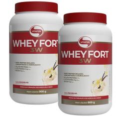 Imagem de Whey Protein Isolado Whey Fort Vitafor 2X Sabor Baunilha Concentrado Hidrolisado 900g L-Glutamina bcaa Suplemento Alimen