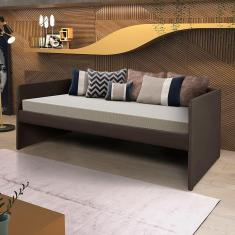 Imagem de Sofá Cama em Madeira Jade Vintage com Resvestimento de Tecido Veludo Marrom