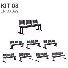 Imagem de Kit 08 Cadeiras Longarinas PLÁSTICAS 03 Lugares – Cor PRETA – 23024