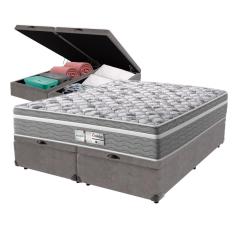 Imagem de Cama Box Baú Cinza e Colchão Queen Evolution Molas Ensacadas Probel