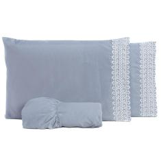 Imagem de Jogo De Cama Queen 03Pçs Percal Liso 200 Fios Cinza
