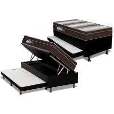 Imagem de Cama Box Baú c/Auxiliar Solteiro: Colchão Anatômico Ortobom Ortopédico Light + Base CRC Courano Black(88x188)