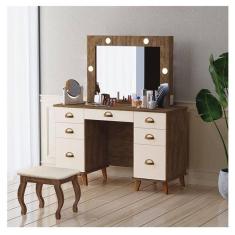 Imagem de Penteadeira Camarim New Seul Com Banqueta Almofadada Ambiente Malbec Off White - Luapa