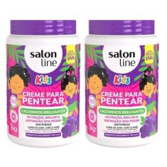 Imagem de Kit Creme Pentear Salon Line Cachinhos Kids Cheirinho Uva 1kg - 2 unid