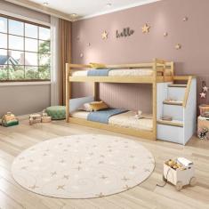 Imagem de Beliche Infantil Montessoriana com Escada Lateral Garden Casatema Branco/natural