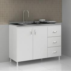 Imagem de Balcão de Cozinha sem Pia e Tampo 2 Portas 3 Gavetas Carolina Evidência Móveis Branco