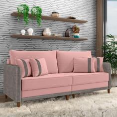Imagem de Sofá Living Montecarlo 2 Lugares Bipartido 212cm Pés em Madeira Veludo/PU Rosê/Cinza G33 - Gran Belo