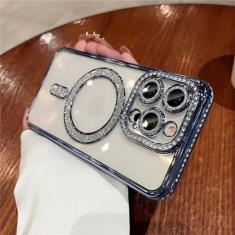 Imagem de Glitter diamante claro caso de telefone para iphone 15 14 13 12 11 pro max 15 plus magnético para capa de carga sem fio, azul, para iphone 11 promax