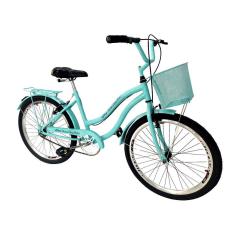 Imagem de Bicicleta feminina aro 24 retrô cestinha sem marchas tiffany