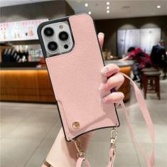 Imagem de Capa de telefone tipo carteira crossbody para iPhone 15 14 Plus 13 12 11 Pro Max Capa de couro com suporte para cartão, cordão de ombro, alça de corda, rosa, para iPhone 13Pro Max