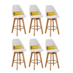 Imagem de Kit 06 Banquetas Linho Bege E Almofada Suede Amarelo