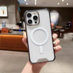 Imagem de Capa de telefone de carregamento sem fio de luxo para iPhone 14 13 12 11 Pro Max Plus Capa transparente à prova de choque, preta, para iPhone 12Pro Max