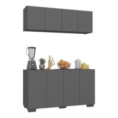 Imagem de Kit Armário de Cozinha Aéreo e Balcão 4 Portas Multimóveis Mp2171 Grafite/preto