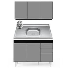 Imagem de Armário Aéreo E Balcão Com Pia 120Cm Michigan Preto/Cinza