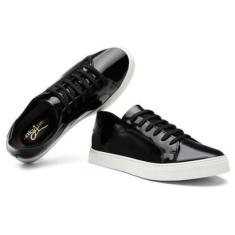 Imagem de Tênis Casual Feminino Couro Verniz Cadarço Conforto Macio-Feminino