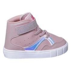 Imagem de Tênis Infantil Feminino Pé com Pé Faixa Refletiva Nude Botinha Meninas-Feminino