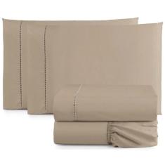 Imagem de Jogo Lençol Casal Padrão 4 Peças Cama Box Ponto Palito 400 Fios Cáqui