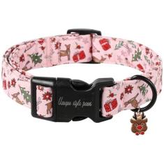 Imagem de Coleira para cachorro de Natal, coleira rosa Unique style paws para animais de estimação confortável com fivela de plástico leve para férias, presente de cachorro chique