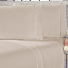 Imagem de Jogo De Cama Lençol Casal Queen Sofist Ponto Palito 400 Fios Toque Macio 03 Peças - Bege
