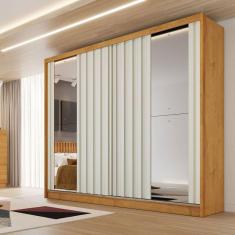Imagem de Guarda-Roupa Solteiro Galati 2 Portas 4 Gavetas com Espelho Ripado 100% Mdf Peroba/Off White - Mademarques