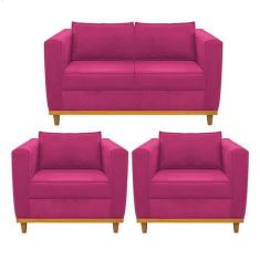 Imagem de Kit Sofá 2 Lugares E 2 Poltronas Europa Suede Pink Amarena Móveis