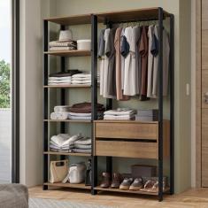 Imagem de Guarda-Roupa Closet Modulado Valencia 2 Gavetas 129cm Rustic/Preto Mad