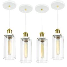 Imagem de Kit 4 Lustres Pendente Château Cilindrico Vidro  Gold