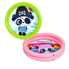 Imagem de Piscina Inflável Redonda 20 L Banho Bebe Panda Verde Rosa - Dm Toys