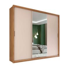 Imagem de guarda-roupa casal com espelho dalila flex com prateleiras 3 pt 2 gv amêndola e off white