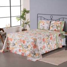 Imagem de Jogo de Lençol Completo Encantare Roupa de Cama Casal King Size Percal 180 Fios Estampado Ponto Palito Algodão 4 Peças
