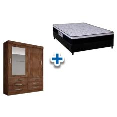 Imagem de Cama Box Casal + Colchão Foggia Sogni + Guarda Roupa Sonare Canela