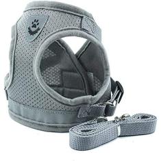 Imagem de Colete refletivo respirável para cães de estimação ajustável colete de gatos com guia de caminhada conjunto de guia de controle fácil para caminhadas ao ar livre e passeios de carro, cinza, G