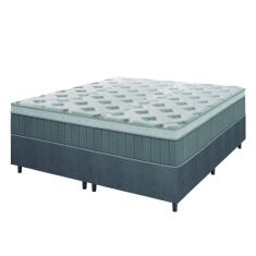 Imagem de Cama Box Casal Queen Colchão Molas Ensacadas Ômega 158x198x70cm Cinza / Branco Hellen - Suporta até 110kg por Pessoa