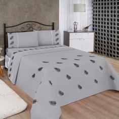 Imagem de Jogo De Lençol Realeza Super King Micropercal Bordado 03 Peças - Cinza