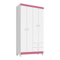 Imagem de Guarda Roupa Infantil Baby Kids 4 Portas E 2 Gavetas Cor Branco Rosa Incorplac