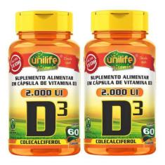 Imagem de Kit Com 2 - Vitamina D Colecalciferol 500Mg 60 Cápsulas Unilife Origin