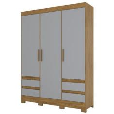 Imagem de Guarda Roupa Solteiro 3 Portas 4 Gavetas Lema Nature/Cinza - Briz